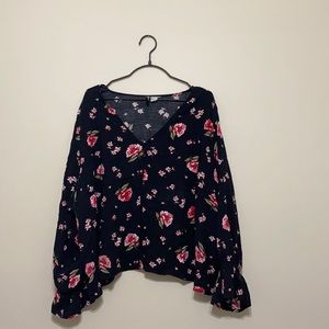 H&M+ black floral long sleeve blouse